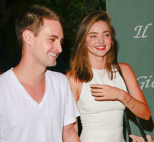 Santa Monica, CA - Miranda Kerr and her Snapchat billionaire boyfriend Evan Spiegel exit Giorgio Baldi in Santa Monica after a romantic dinner for two. The couple looked very happy together as they held hands to the car in front of the cameras. AKM-GSI        September 20, 2015 To License These Photos, Please Contact : Steve Ginsburg (310) 505-8447 (323) 423-9397 steve@akmgsi.com sales@akmgsi.com or Maria Buda (917) 242-1505 mbuda@akmgsi.com ginsburgspalyinc@gmail.com