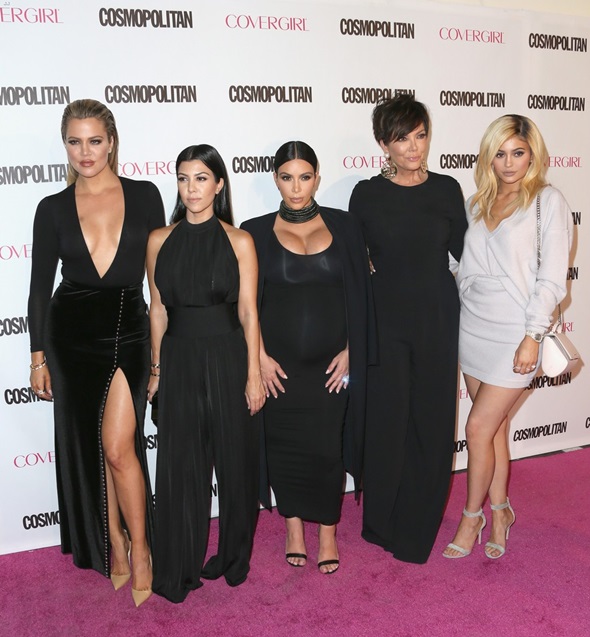 WEST HOLLYWOOD, CA - OCTOBER 12:  (L-R) TV personalities Khloe Kardashian, Kourtney Kardashian, Kim Kardashian, Kris Jenner and Kylie Jenner attend Cosmopolitan's 50th Birthday Celebration at Ysabel on October 12, 2015 in West Hollywood, California.  (Photo by Frederick M. Brown/Getty Images)