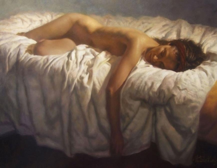 Female Nude Portrait - Hamish Blakely - British Figurative painter - Tutt'Art@