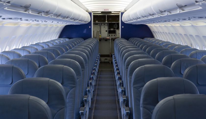 The empty cabin of an airplane