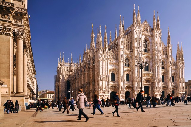 02 Mar 2010, Milan, Italy --- Milan Cathedral from Piazza Duomo, Milano, Milan, Lombardy, Italy, Europe. --- Image by © Roberto Roseano/PhotoFVG/Corbis