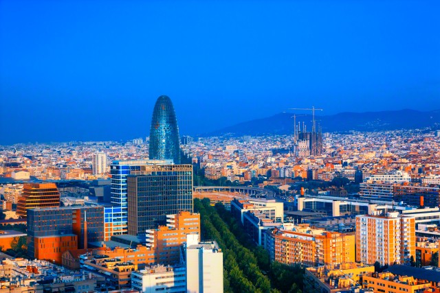 16 Aug 2009, Barcelona, Spain --- Barcelona skyline --- Image by © Jean-Pierre Lescourret/Corbis