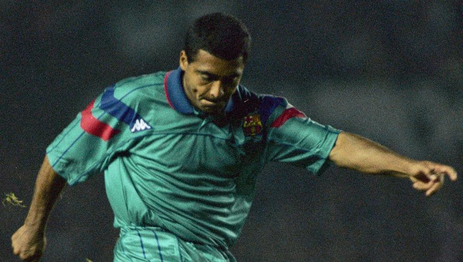 Brazilian striker Rom?rio de Souza Faria, known as Romario, playing for Spanish club FC Barcelona in a Champions League group stage match against Manchester United at Old Trafford, October 1994. (Photo by Chris Cole/Getty Images)