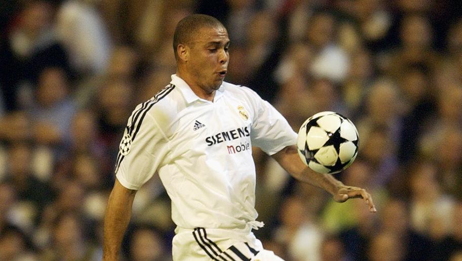 MADRID - APRIL 8: Ronaldo of Real Madrid brings the ball under control during the UEFA Champions League quarter-final first leg match between Real Madrid and Manchester United held on April 8, 2003 at the Santiago Bernabeu Stadium, in Madrid, Spain. Real Madrid won the match 3-1. (Photo by Shaun Botterill/Getty Images)