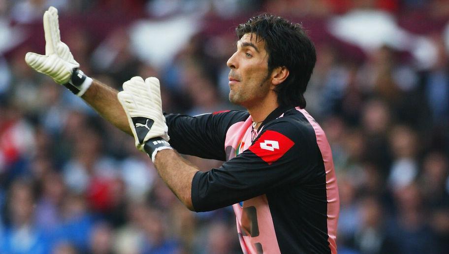 MANCHESTER - MAY 28: Gianluigi Buffon of Juventus signals to a team mate during the UEFA Champions League Final match between Juventus FC and AC Milan on May 28, 2003 at Old Trafford in Manchester, England. AC Milan won the final 3-2 on penalties. (Photo by Laurence Griffiths/Getty Images)