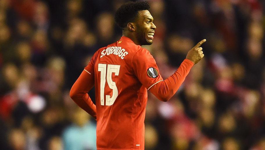 LIVERPOOL, ENGLAND - MARCH 10:  Daniel Sturridge of Liverpool celebrates as he scores their first goal from the penalty spot during the UEFA Europa League Round of 16 first leg match between Liverpool and Manchester United at Anfield on March 10, 2016 in Liverpool, United Kingdom.  (Photo by Laurence Griffiths/Getty Images)