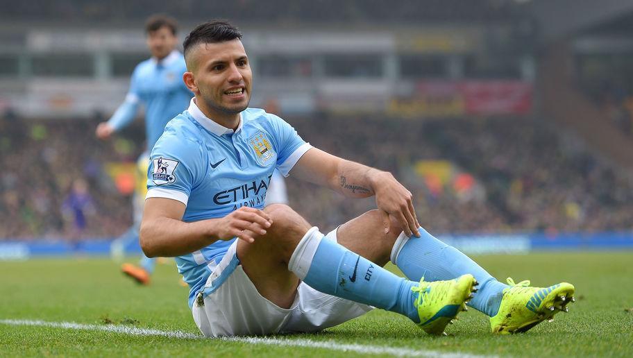 NORWICH, ENGLAND - MARCH 12: Sergio Aguero of Manchester City reacts during the Barclays Premier League match between Norwich City and Manchester City at Carrow Road on March 12, 2016 in Norwich, England.  (Photo by Michael Regan/Getty Images)