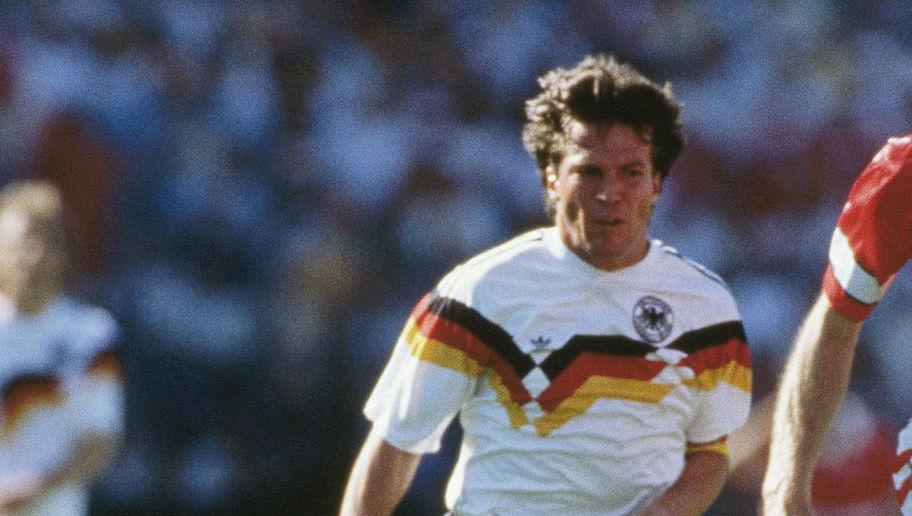 GELSENKIRCHEN, WEST GERMANY - JUNE 14:  Ivan Nielsen of Denmark reaches the ball ahead of Lothar Matthaus of West Germany during the UEFA European Championships 1988 Group 1 match between West Germany and Denmark held on June 14, 1988 at the Parkstadion in Gelsenkirchen, West Germany. (Photo by Billy Stickland/Allsport/Getty Images)