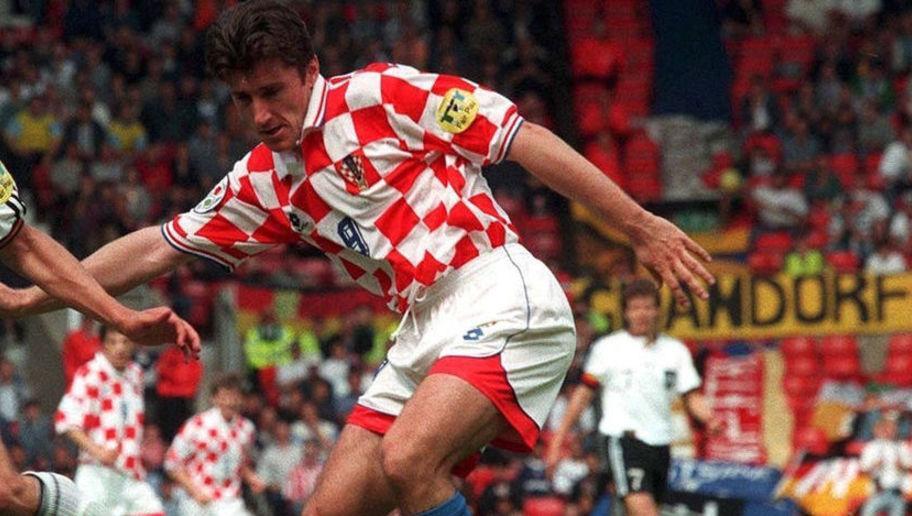 UNITED KINGDOM - JUNE 23:  EURO 1996 Manchester; DEUTSCHLAND - KROATIEN 2:1 (GER - CRO); Markus BABBEL/GER, Davor SUKER/CRO  (Photo by Lutz Bongarts/Bongarts/Getty Images)